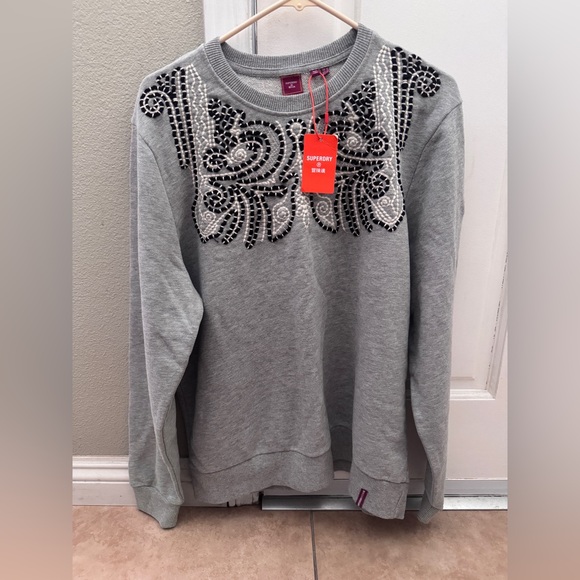 Superdry Women Grey over sized sweater with knitted pattern us12 - Picture 1 of 6